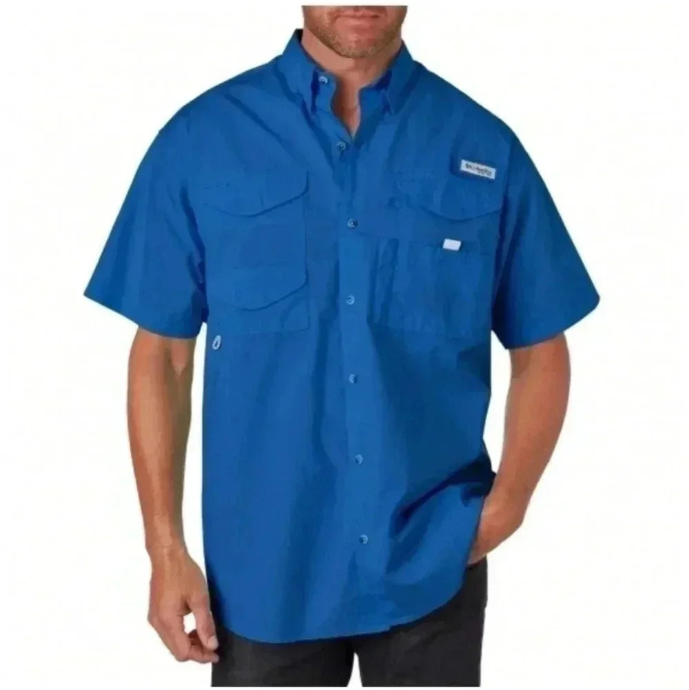 Columbia PFG Blue Cotton Vented Button Up Size XL Fishing